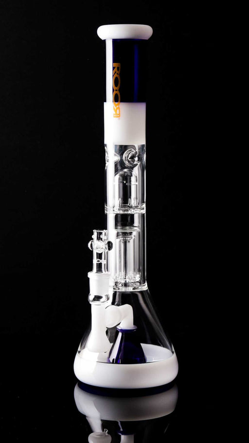 ROOR® Tech Fixed 18" Beaker with Barrel Perc in White & Blue, 50x5mm glass, 2017 design.