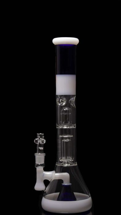 ROOR® Tech Fixed 18" Beaker in white and blue with barrel percolator, 50x5mm glass.