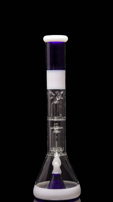 ROOR® Tech Fixed 18" Beaker with Barrel Perc in White & Blue Glass