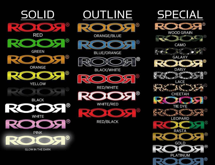 ROOR Collectors Mugs with various color decals and styles including solid, outline, and special designs.