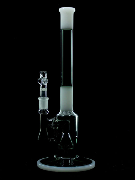 ROOR Tech 14” Bubbler in smokey grey and white glass with built-in debris catcher and glass screen bowl
