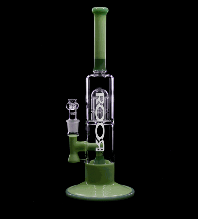 ROOR Tech Fixed 14” Stemless Bubbler in Milky & Mint green with dual percolators and 18.8mm joint.