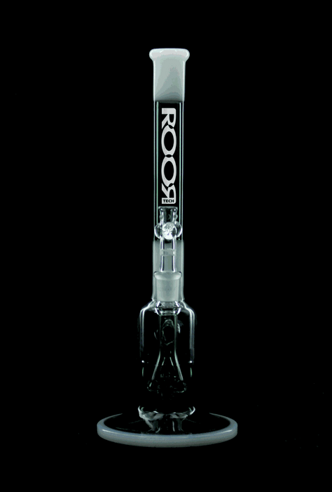 ROOR® Tech 14” Bubbler in smokey grey and white with built-in percolator and debris catcher.