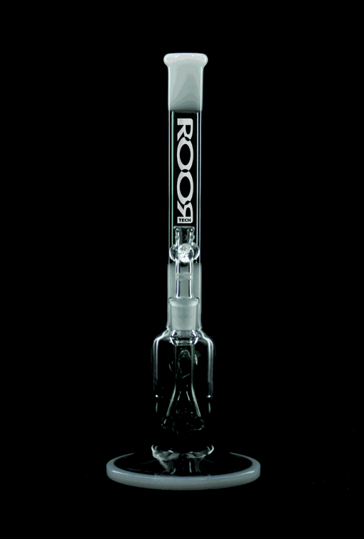 ROOR® Tech 14” Bubbler in smokey grey and white with built-in percolator and debris catcher.