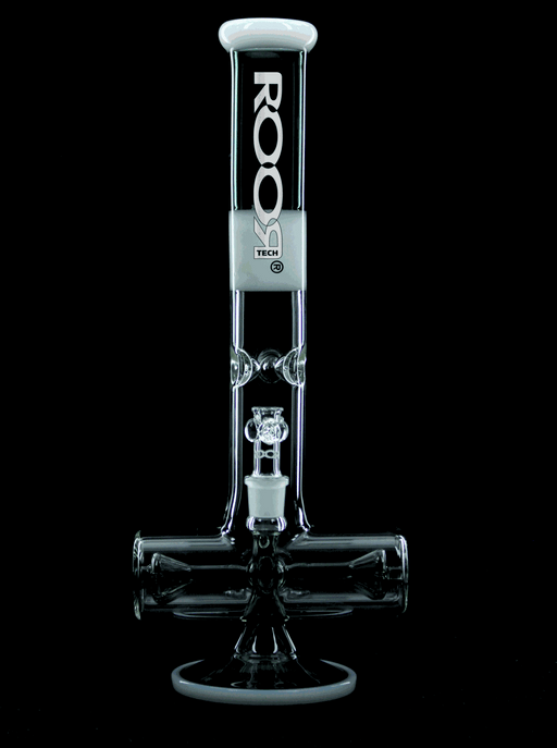ROOR Tech 18” Inline bong in smokey grey and white with 50mm thick glass and built-in ash catcher.