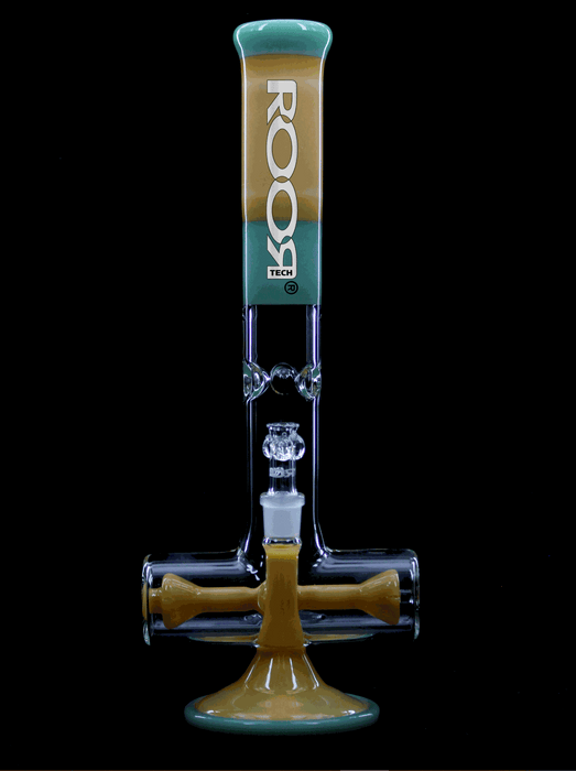ROOR® Tech 18” Inline Tangie & Mint glass bong with flared ends and built-in ash-catcher.