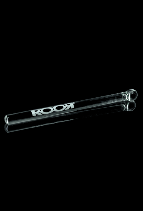 ROOR Glass Wand with round tip on black background.