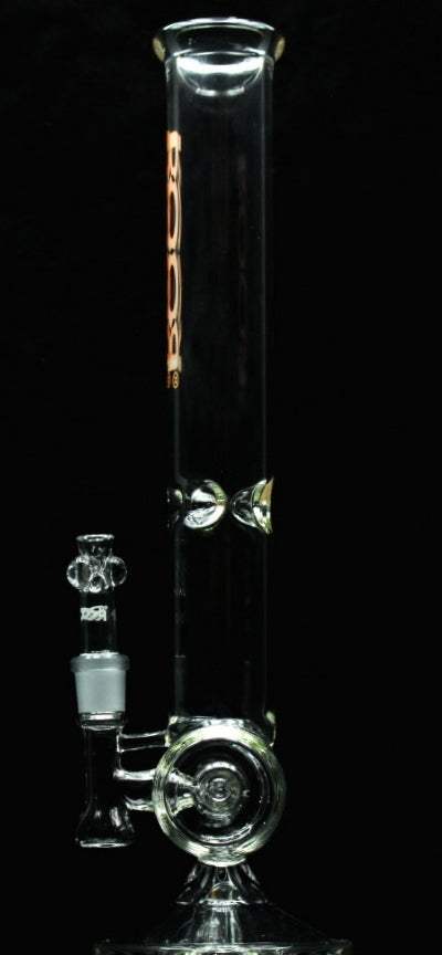 Clear 18-inch ROOR® Tech Inline bong with 50x5mm thick glass and built-in percolator.