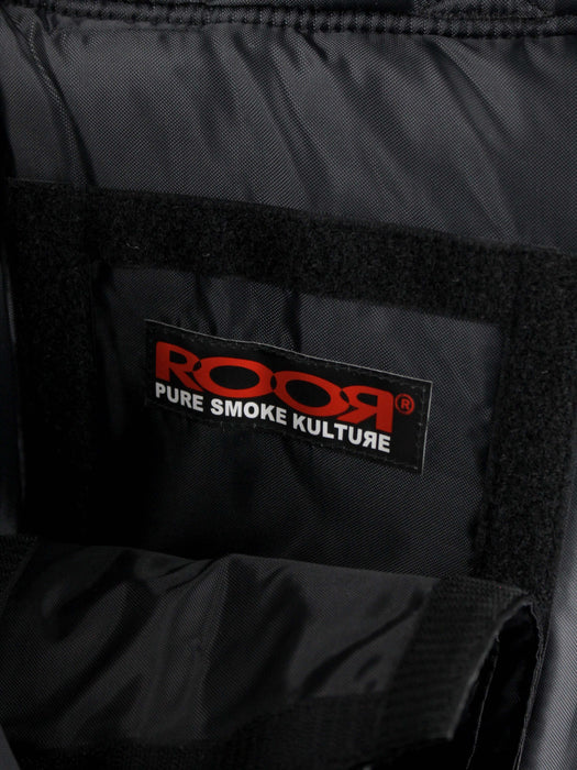 ROOR® Traveling Carrying Bag interior with logo, featuring padded compartments for glass protection.