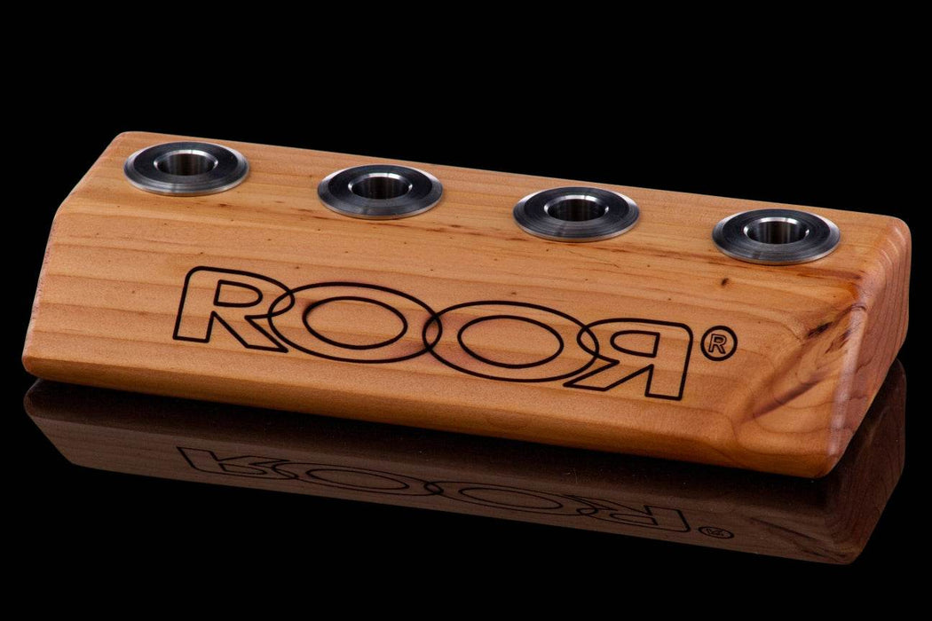ROOR® Wood Bowl Holder with stainless steel inserts, crafted from pine wood, holds 14.5mm and 18.8mm joint bowls.