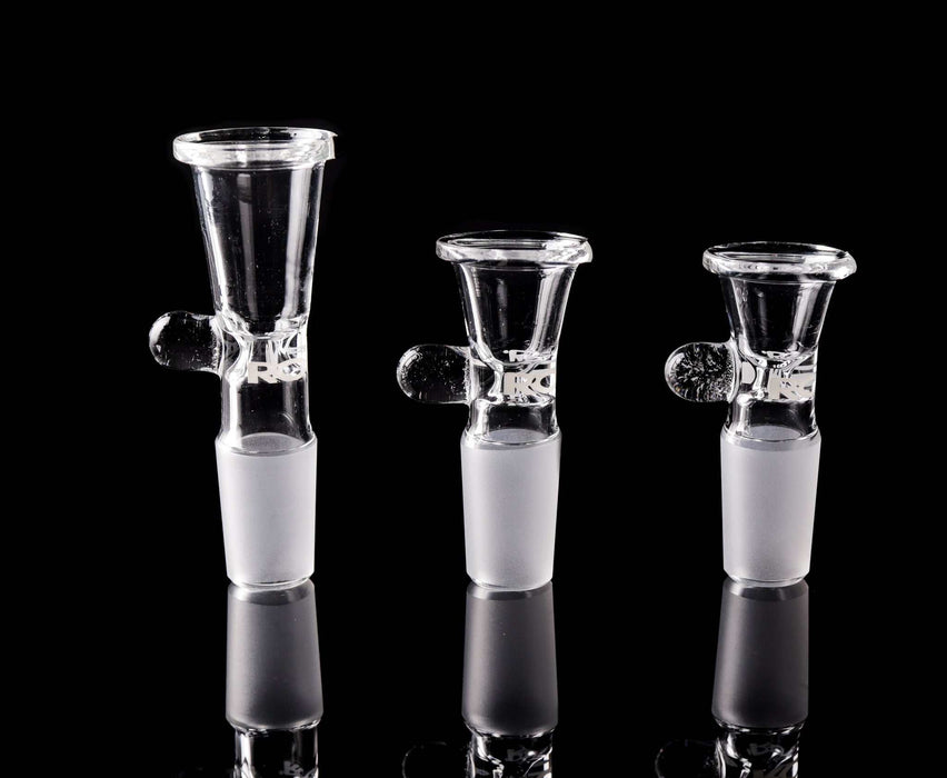 ROOR® 18mm Classic Funnel Bowl with Round Handle in Small, Medium, and Large sizes.