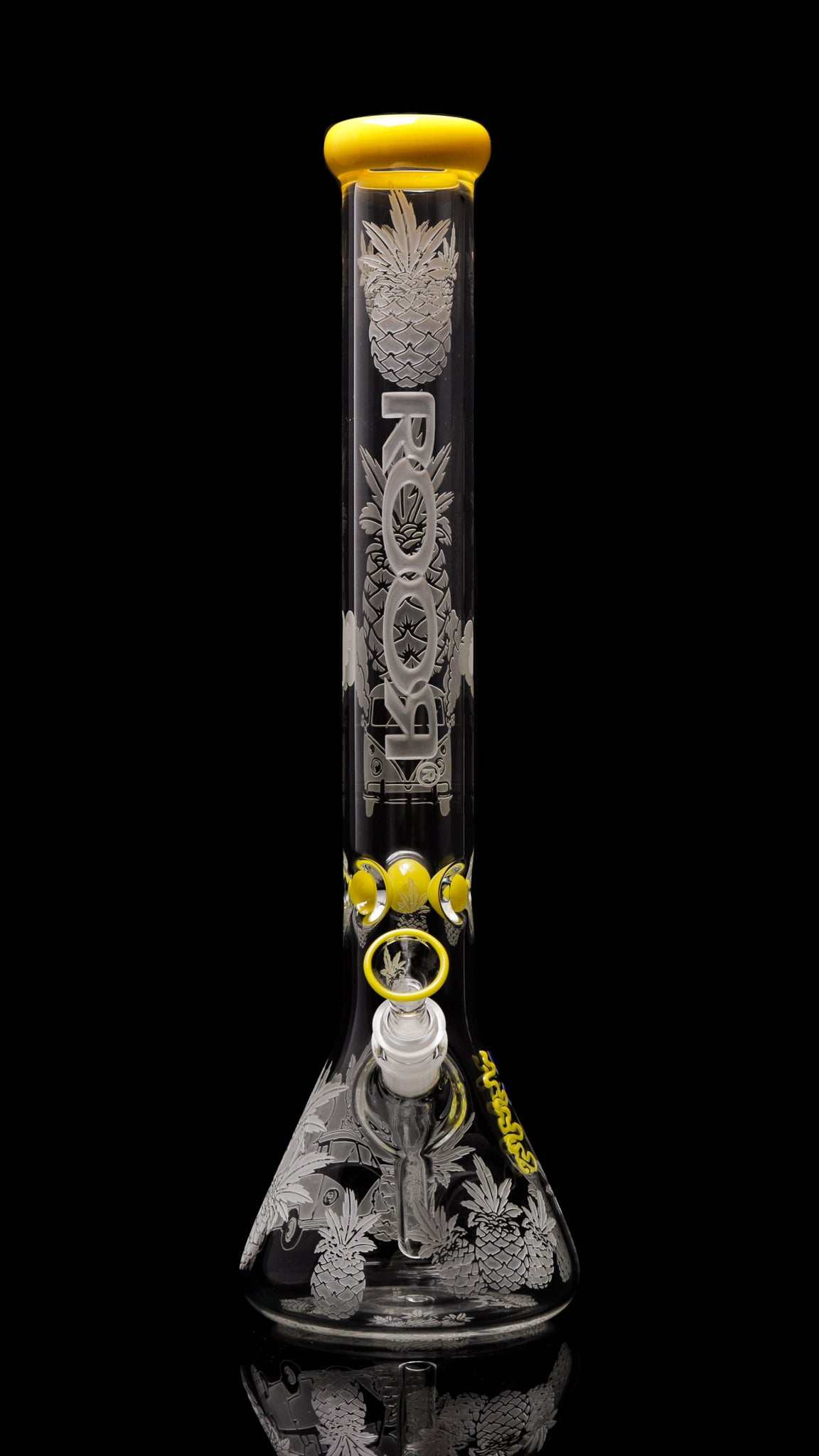 ROOR Custom Pineapple Express 18 inch sandblasted beaker, foundation of a modular custom glass setup