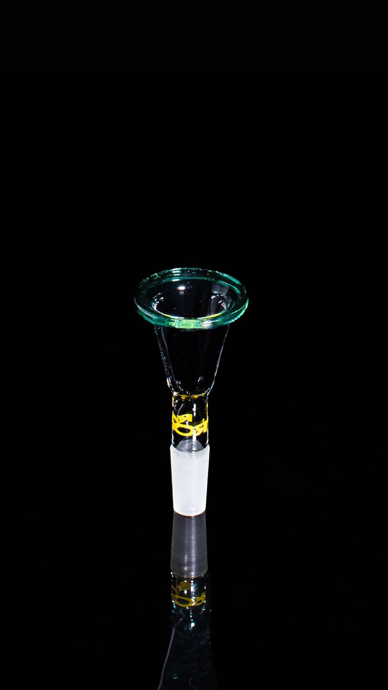 ROOR® 10mm Classic funnel style male joint bowl with jade color rim and yellow decal