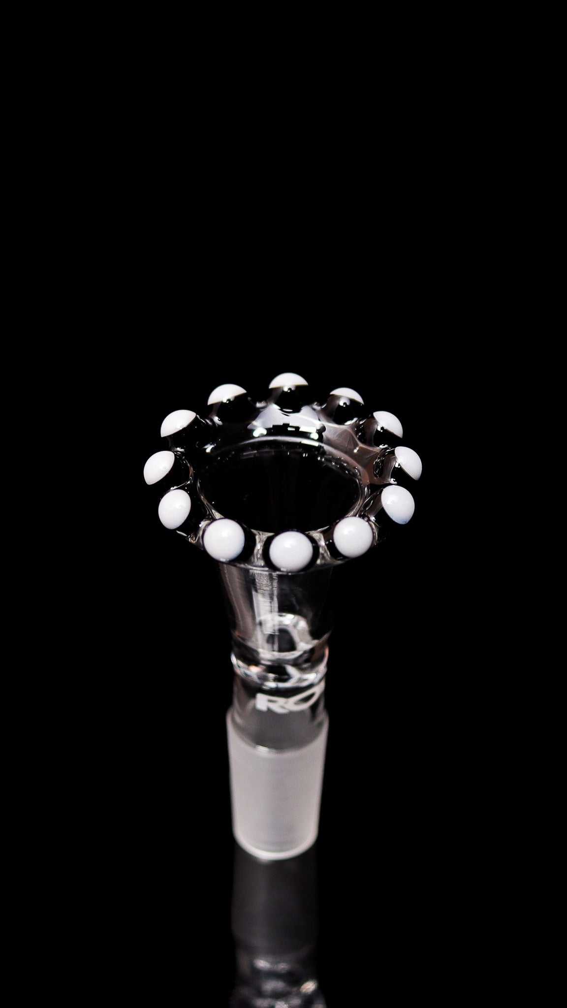 ROOR® Custom White Black Color Crown Bowl, 14.5mm male joint, handcrafted glass funnel.