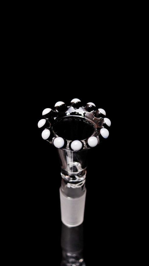 ROOR® Custom White Black Color Crown Bowl, 14.5mm male joint, handcrafted glass funnel.