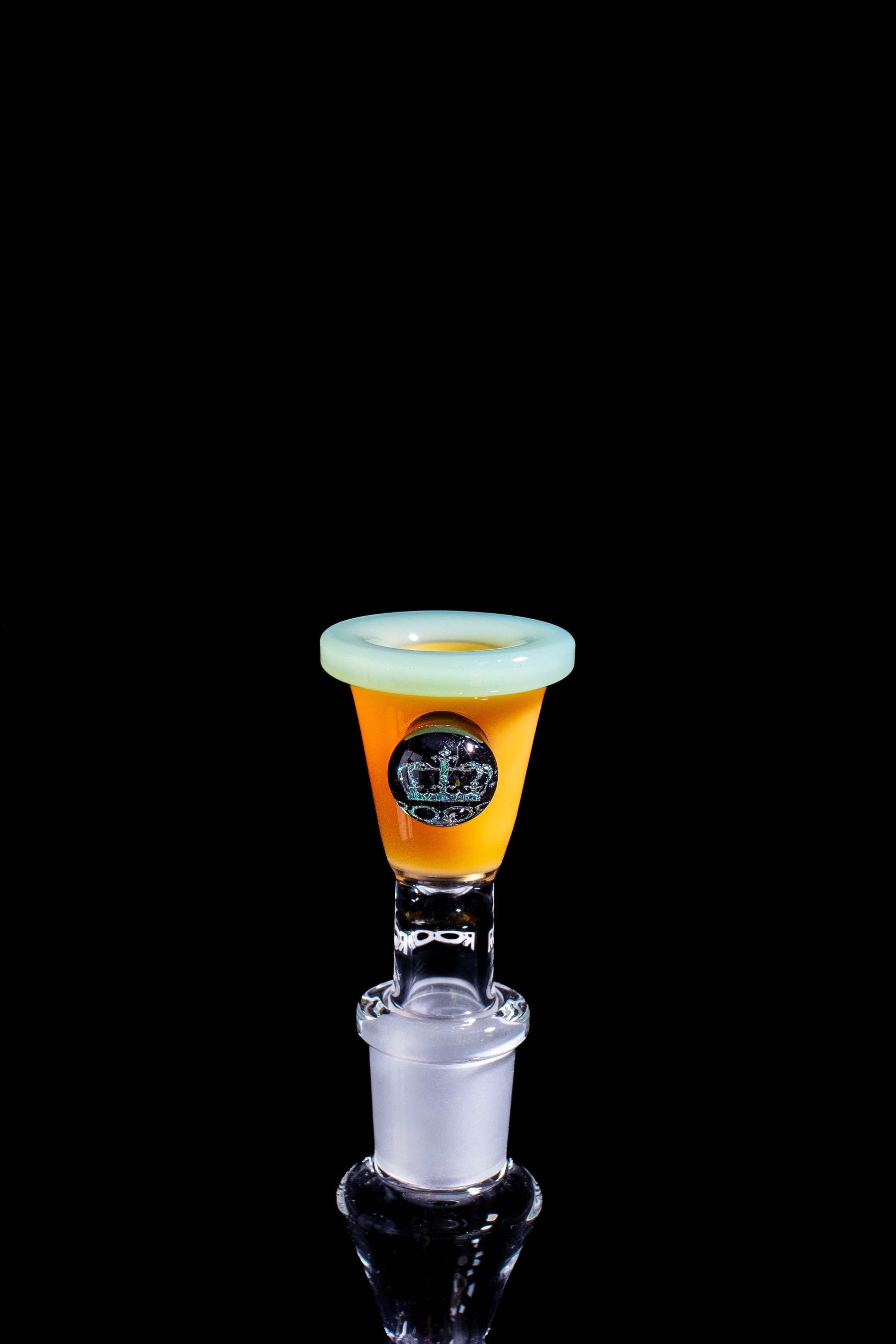 ROOR® Dichro Marble Color Bowl with 14.5mm or 18.8mm male joint funnel on black background.