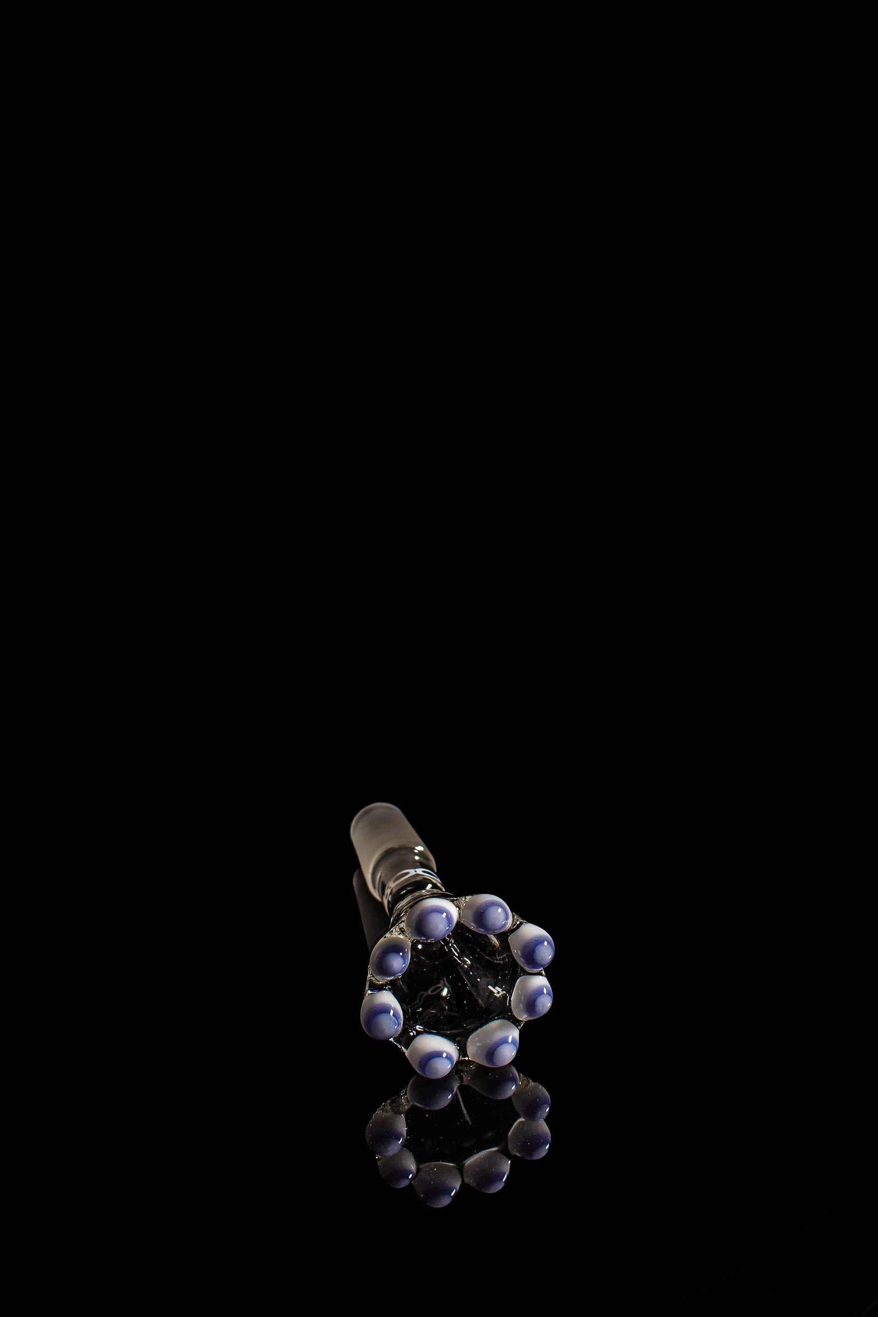 ROOR® custom white and milky blue double crown funnel bowl with male joint on black background