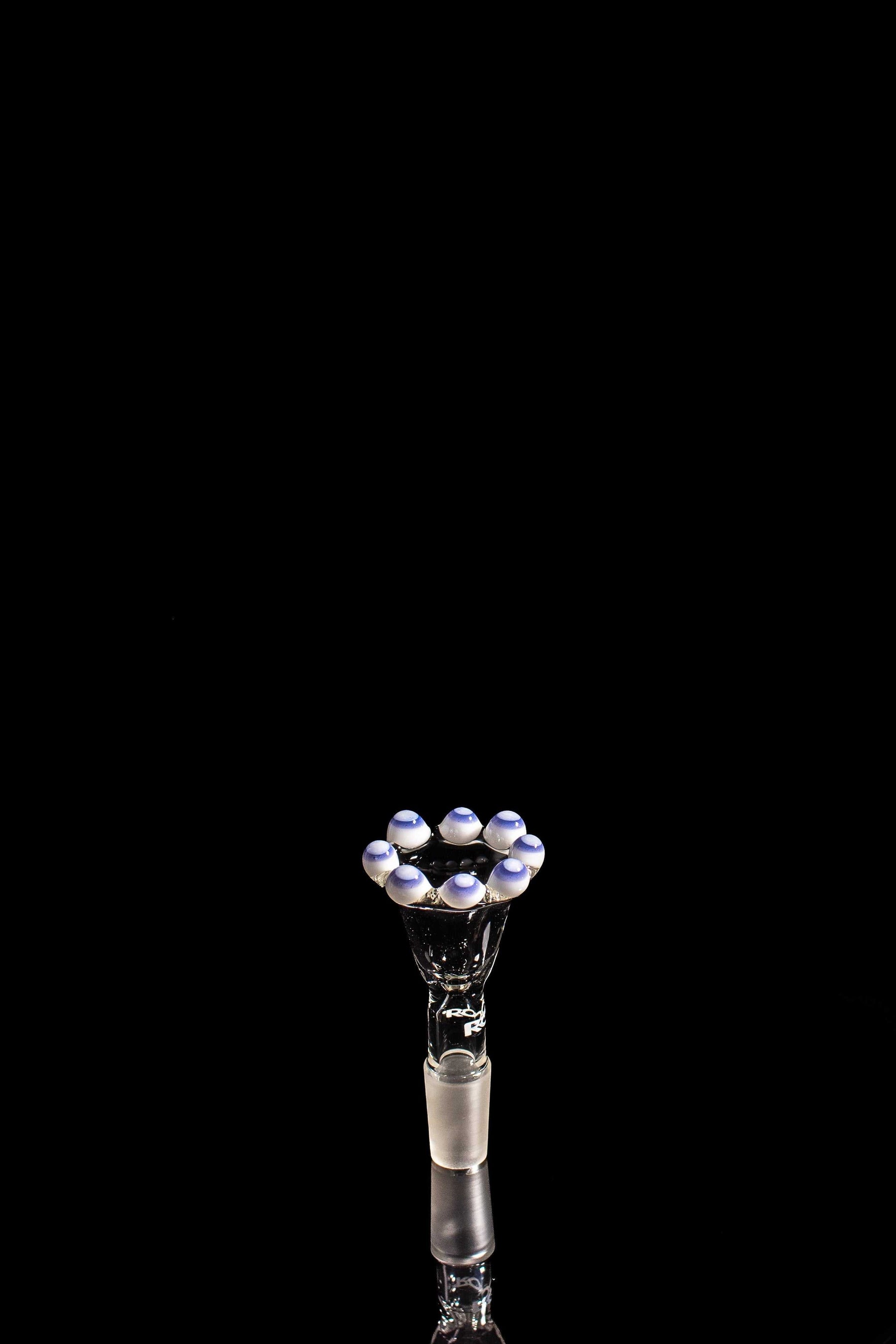 ROOR custom white and milky blue double crown funnel bowl with male joint on black background