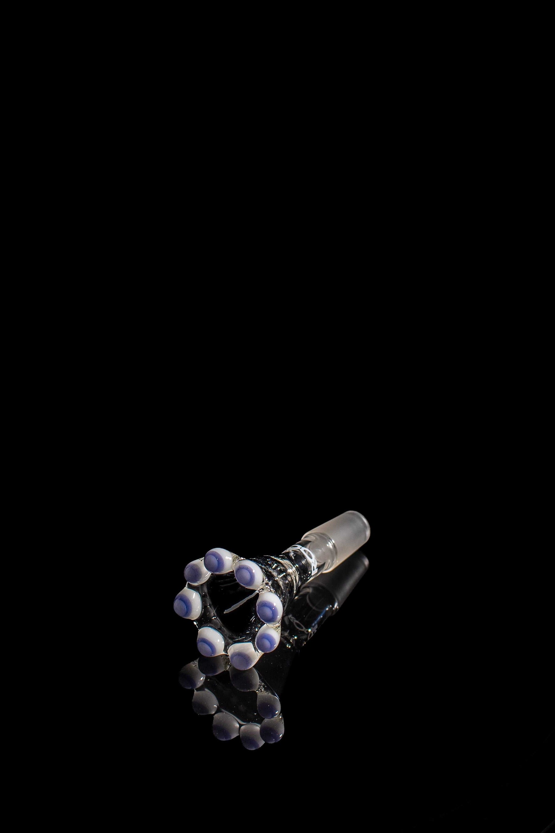 ROOR® Custom White and Milky Blue Double Crown funnel bowl with male joint on black background