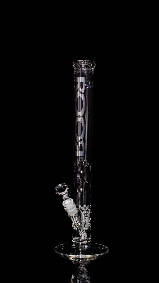 Clear 18-inch ROOR® Custom 30th Anniversary straight bong with platinum decal and unique sandblasted anniversary design