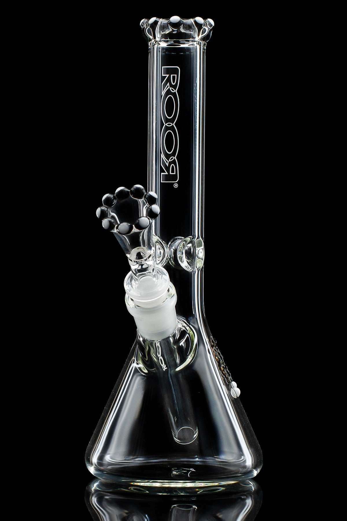 ROOR® Classic 4mm 10" clear glass beaker with black and white crown decal