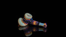roor glass pipe with colorful swirl patterns on a black background