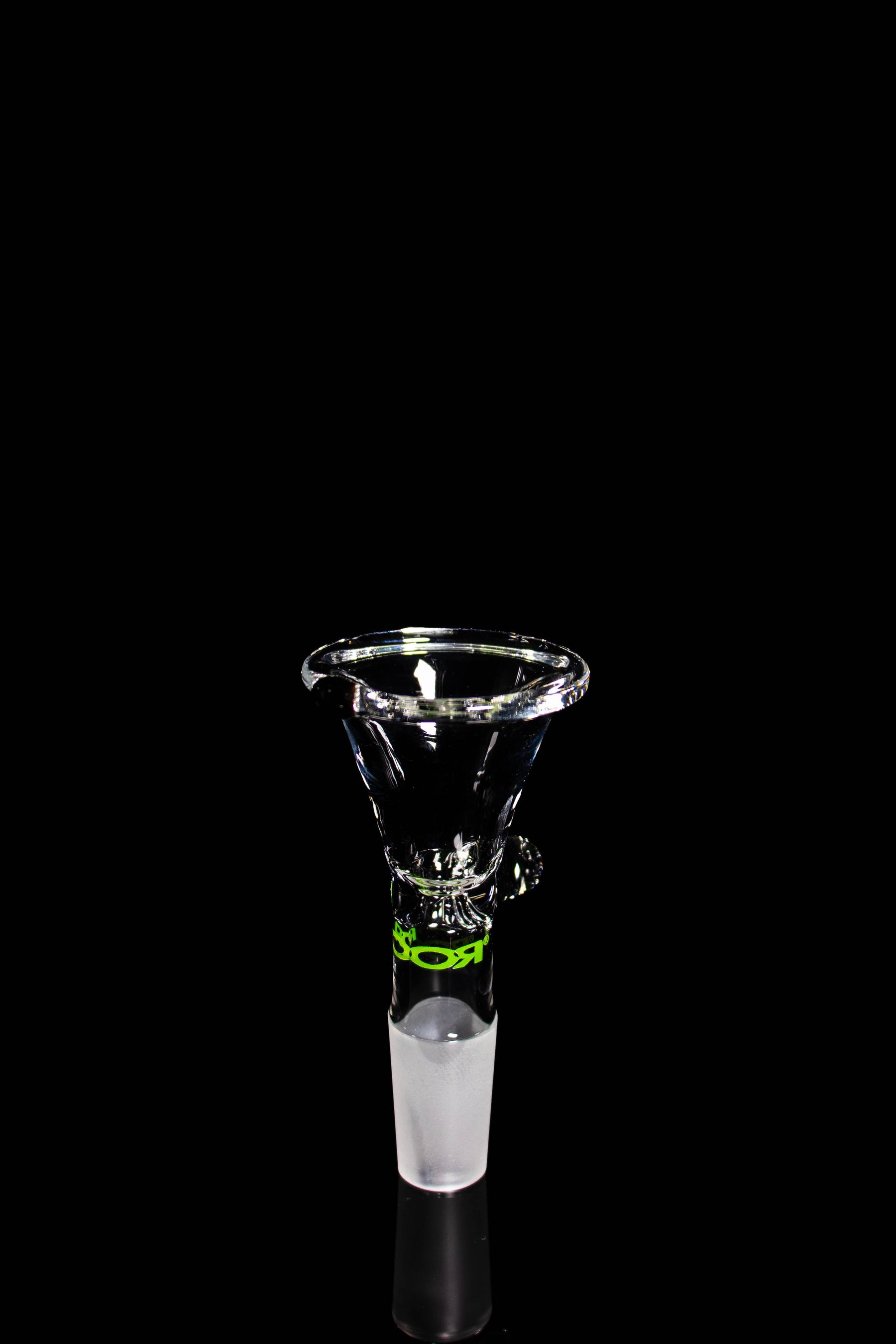 ROOR® Downstem & Bowl Set with Green Decal on black background.