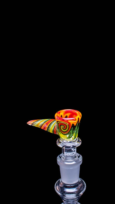 ROOR® HornTini color worked bowl 14.5mm with vibrant swirls and horn design on black background.