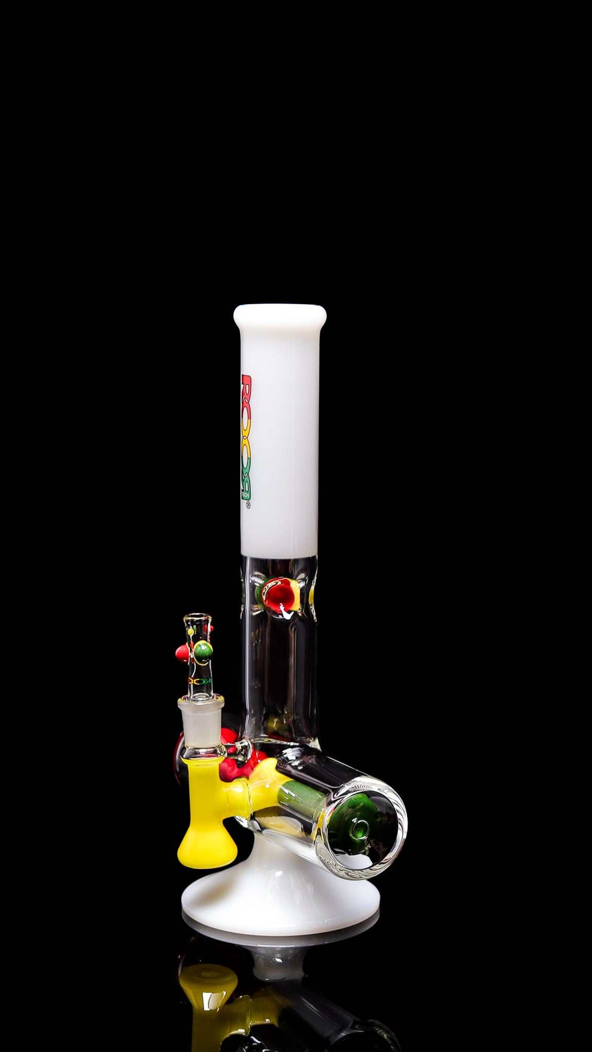 ROOR® Tech 12" Mini Inline White Rasta Edition with flared ends for maximum percolation and built-in ash-catcher.