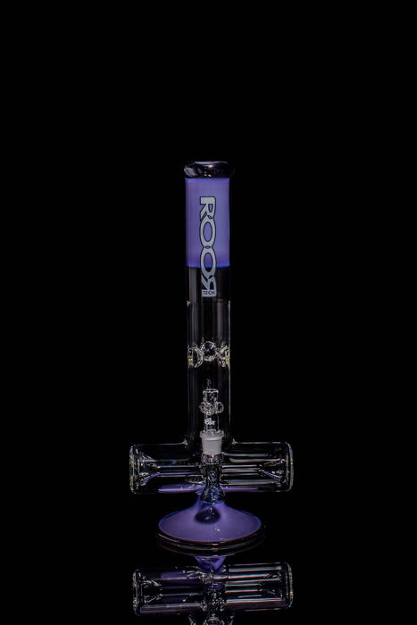 ROOR® Tech 18” Inline Purple & Black glass bong with percolator design.