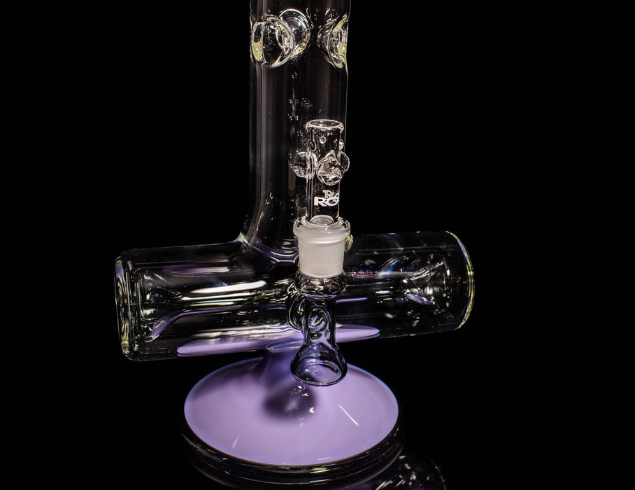 ROOR® Tech 18” Inline glass piece with purple and black accents, featuring built-in ash-catcher and ice pinches.