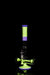 ROOR Tech 18” Inline glass water pipe in purple and green with glow-in-the-dark decal and built-in ash catcher
