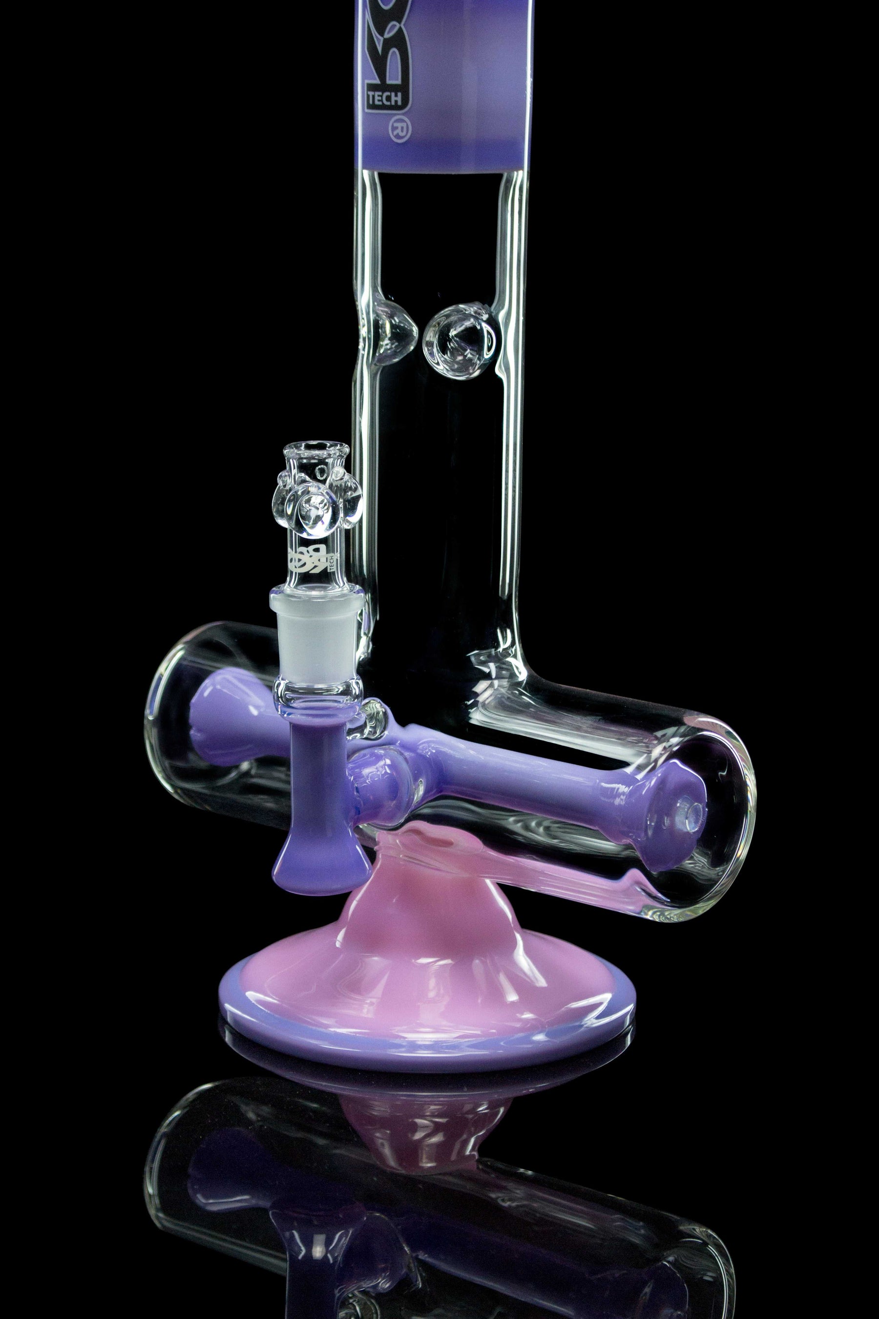 ROOR Tech 18” Inline glass bong with purple and pink solid colors and built-in ash catcher