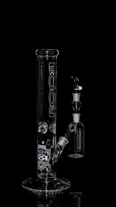 ROOR® Intro Collectors 14” Straight Base Black & White Glass Water Pipe with Matching Ashcatcher