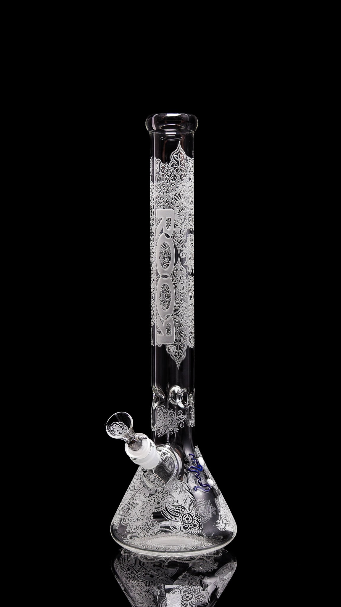 ROOR® Sandblasted 18" Beaker with Henna Design and ice pinches made from 50x5mm German Schott glass.