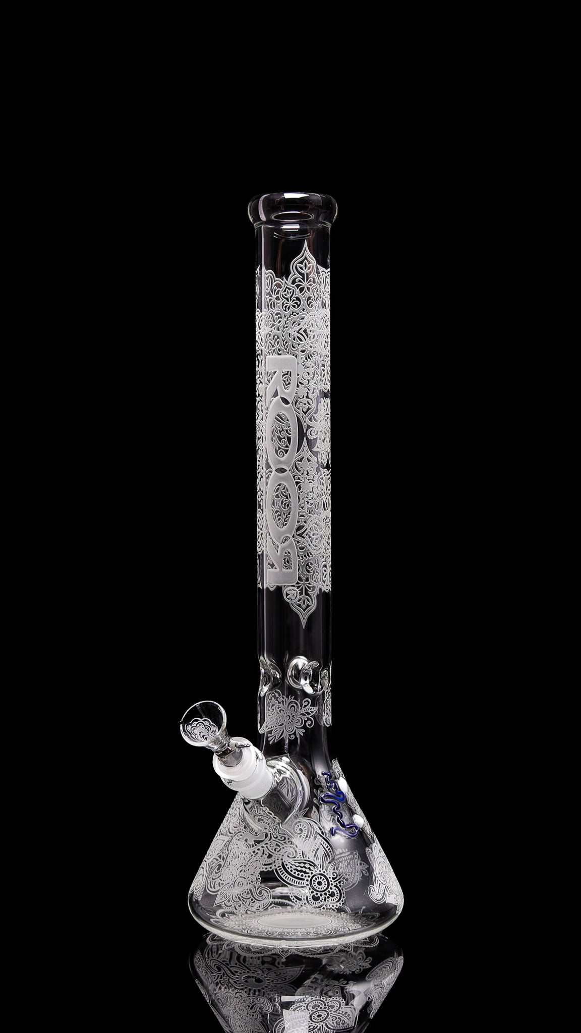 ROOR® Sandblasted 18" Beaker bong with 45x5mm German Schott glass and intricate Henna design