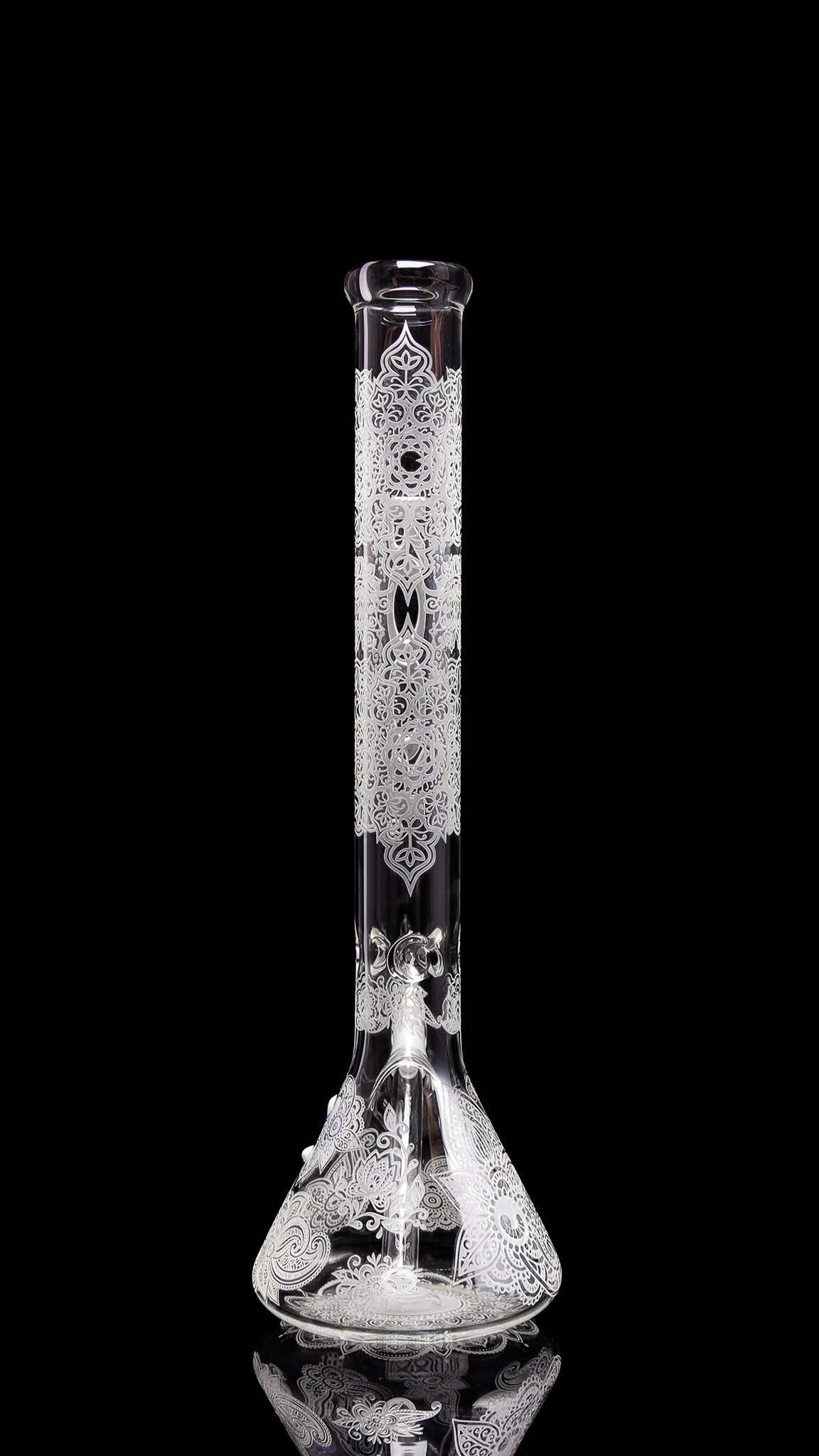ROOR® Sandblasted 18" Beaker with Henna Design in clear glass, 50x5mm thickness.