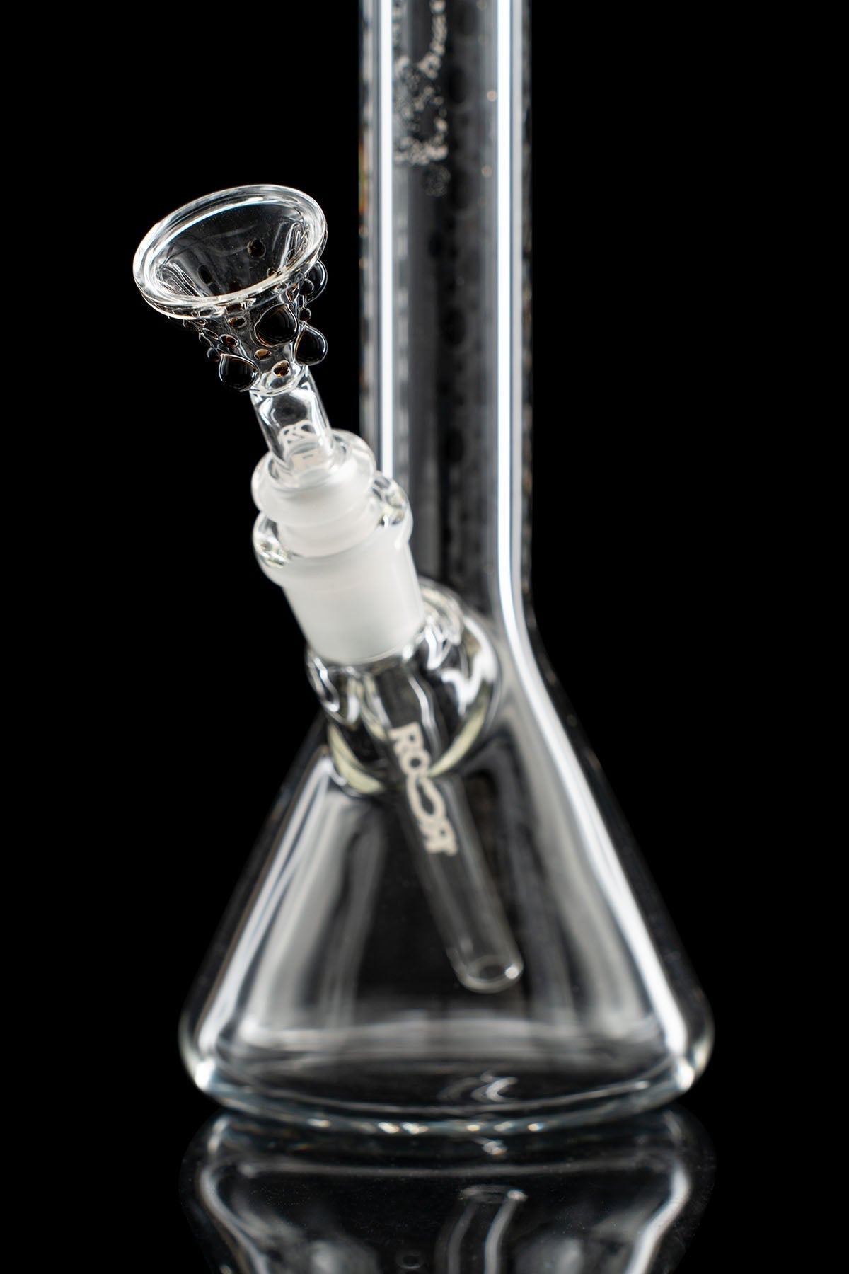ROOR® Custom Lace Dottie clear glass bong with black dots and lace decal