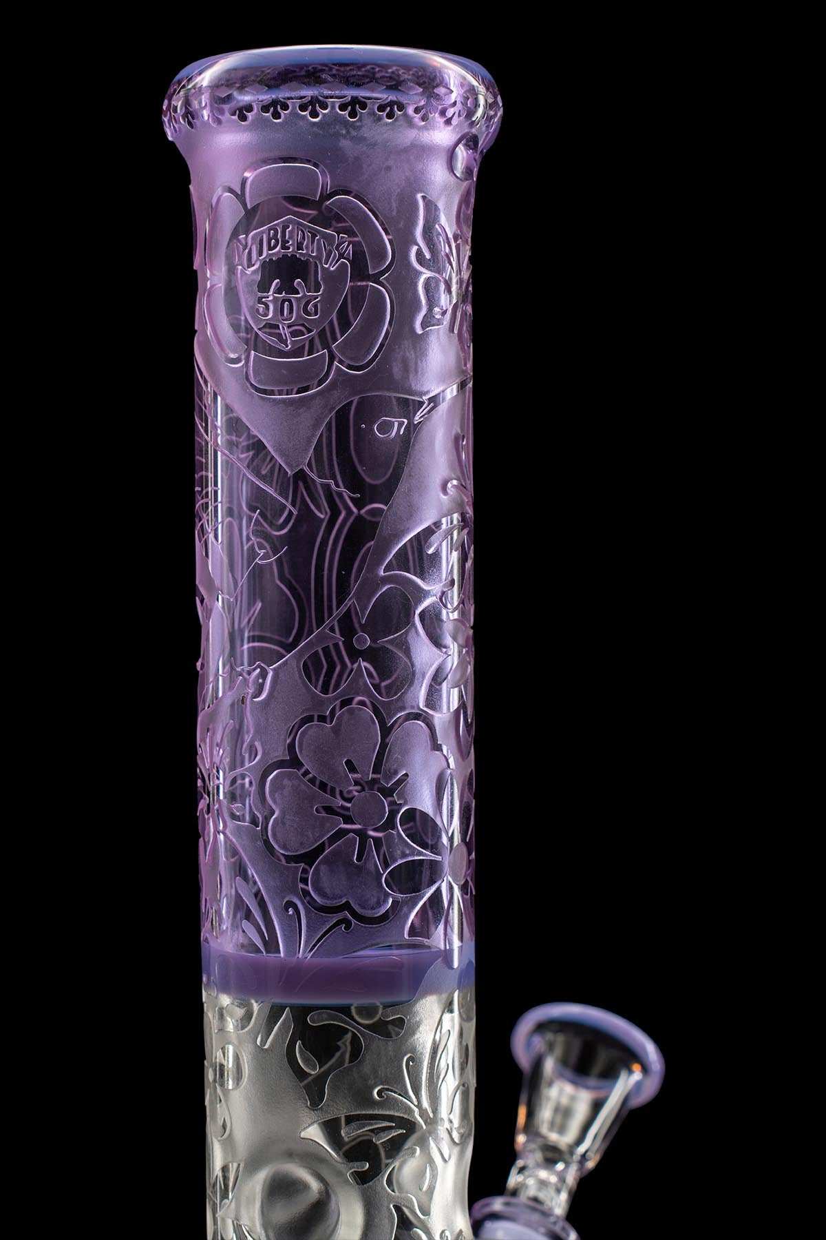 ROOR x Liberty 50G Paul Purple Beaker with sandblasted hummingbird and butterfly spring design