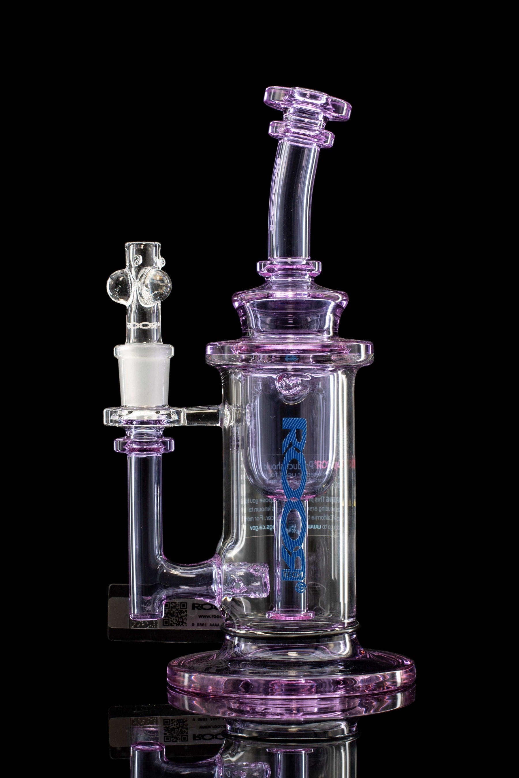 ROOR Tech Internal Recycler in Purple, 8" glass with 14mm female joint, stylish design.