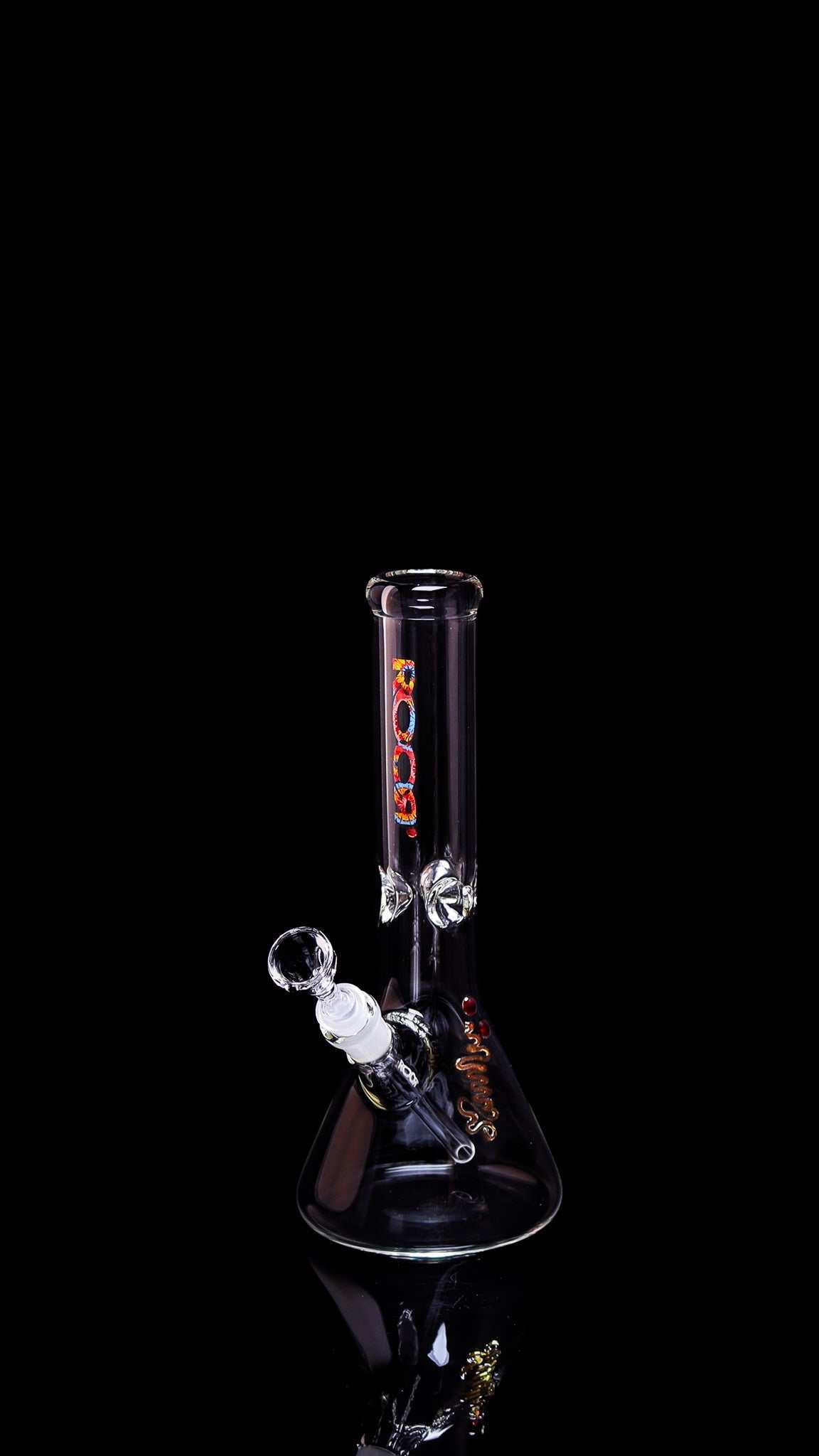 ROOR® Mini 10" Beaker 38x4mm Clear with decal on black background.