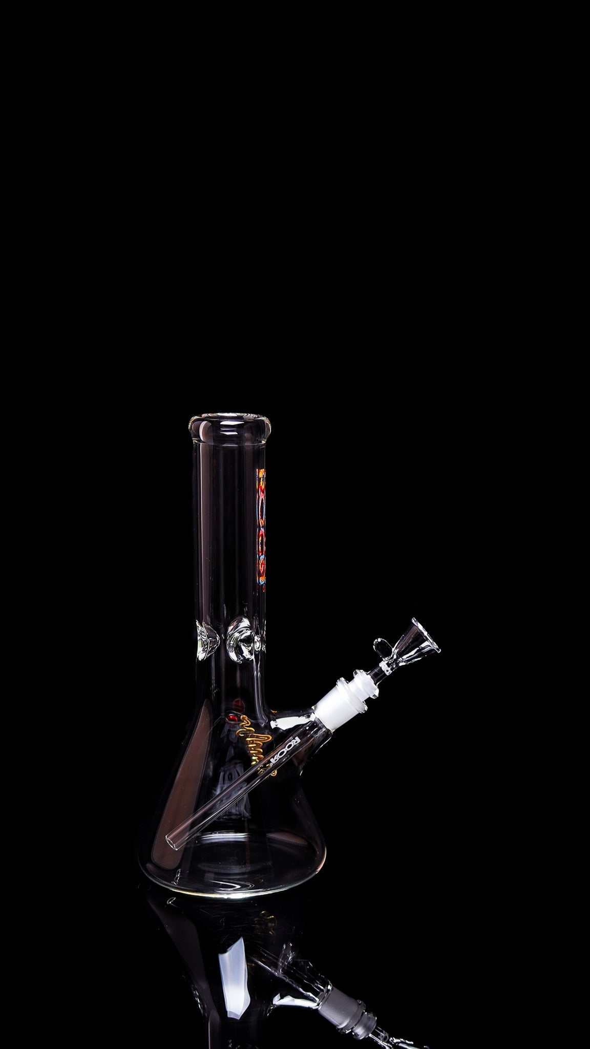 ROOR® Mini 10" Beaker 38x4mm Clear on black background.