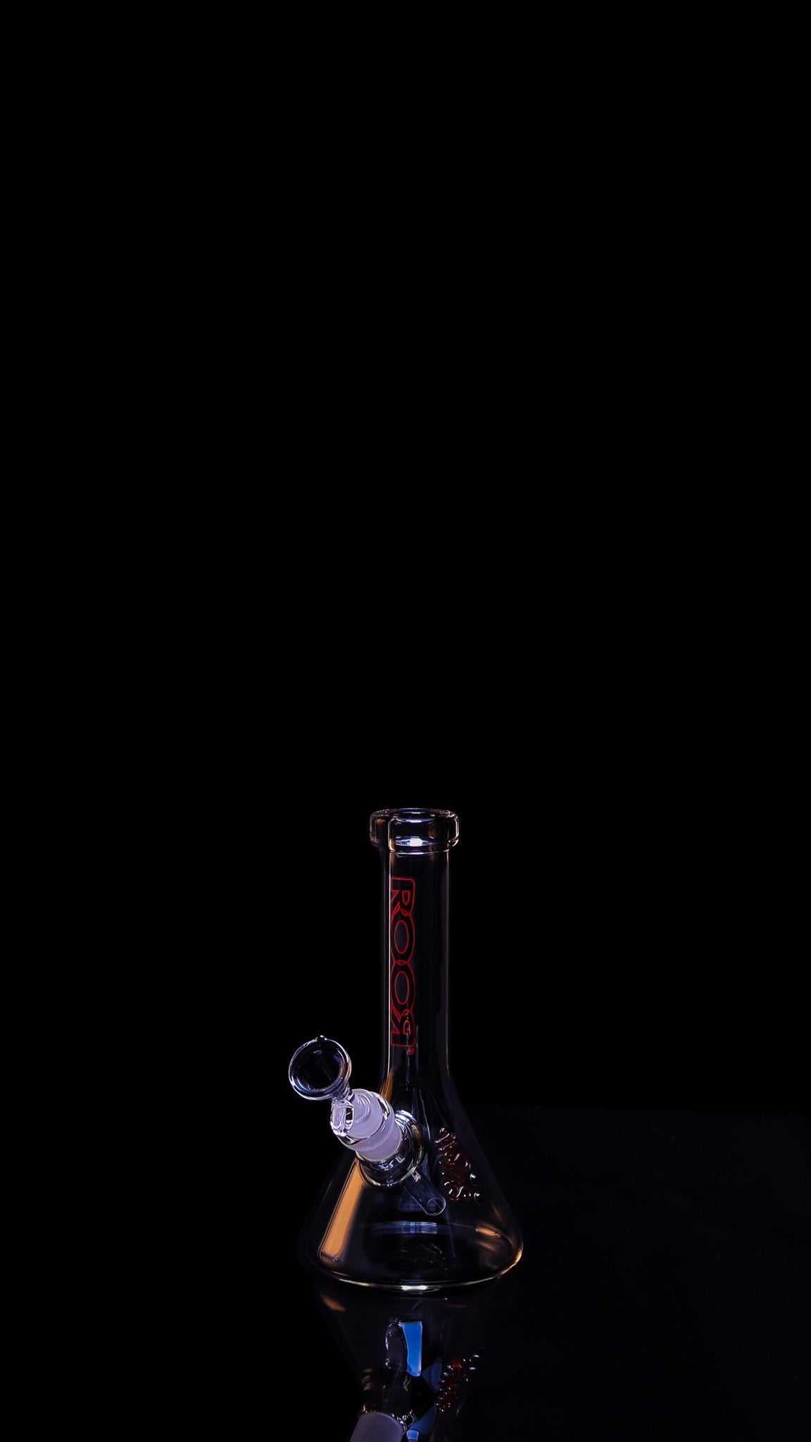 ROOR® Mini 10" Beaker 38x4mm Clear glass tube with signature decal on a black background.