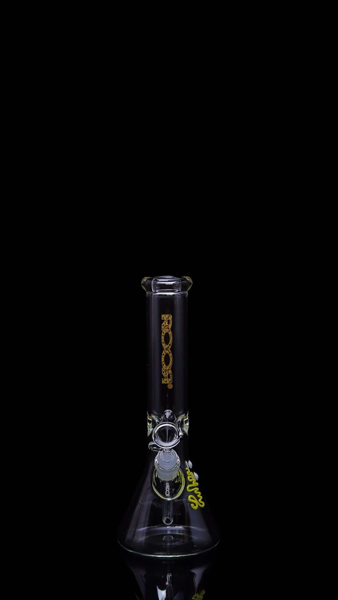 ROOR® Mini 10" Beaker 38x4mm Clear glass bong with unique signature and ice pinches.