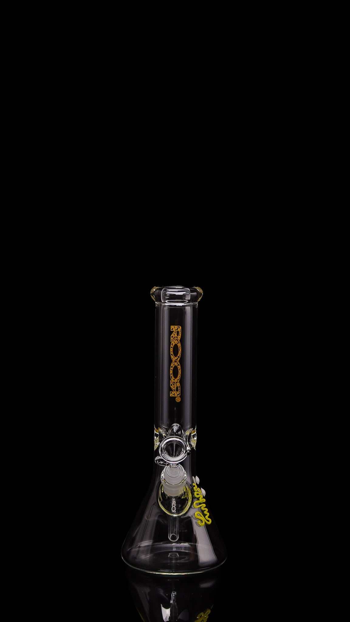 ROOR® Mini 10" Beaker 38x4mm Clear glass bong with unique signature and ice pinches.