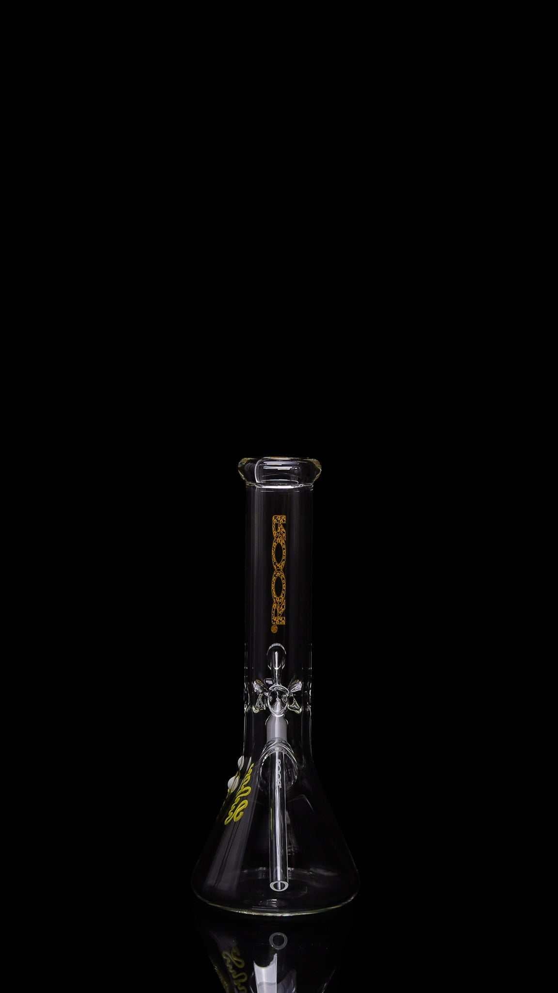 ROOR® Mini 10" Beaker 38x4mm Clear glass bong with unique signature and built-in ice pinches.