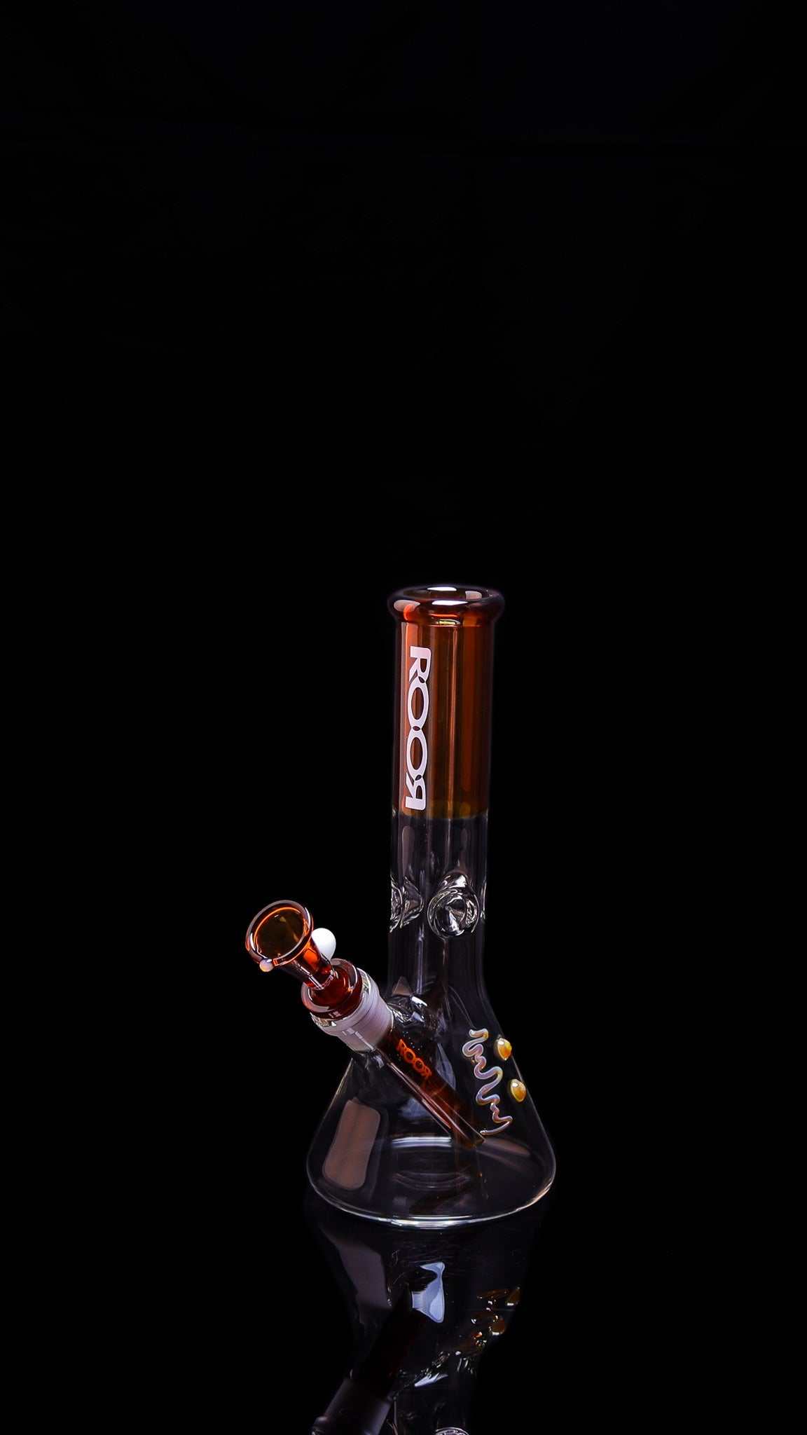 ROOR® Mini 10" Beaker 38x4mm Amber glass with ice pinches and amber accents.