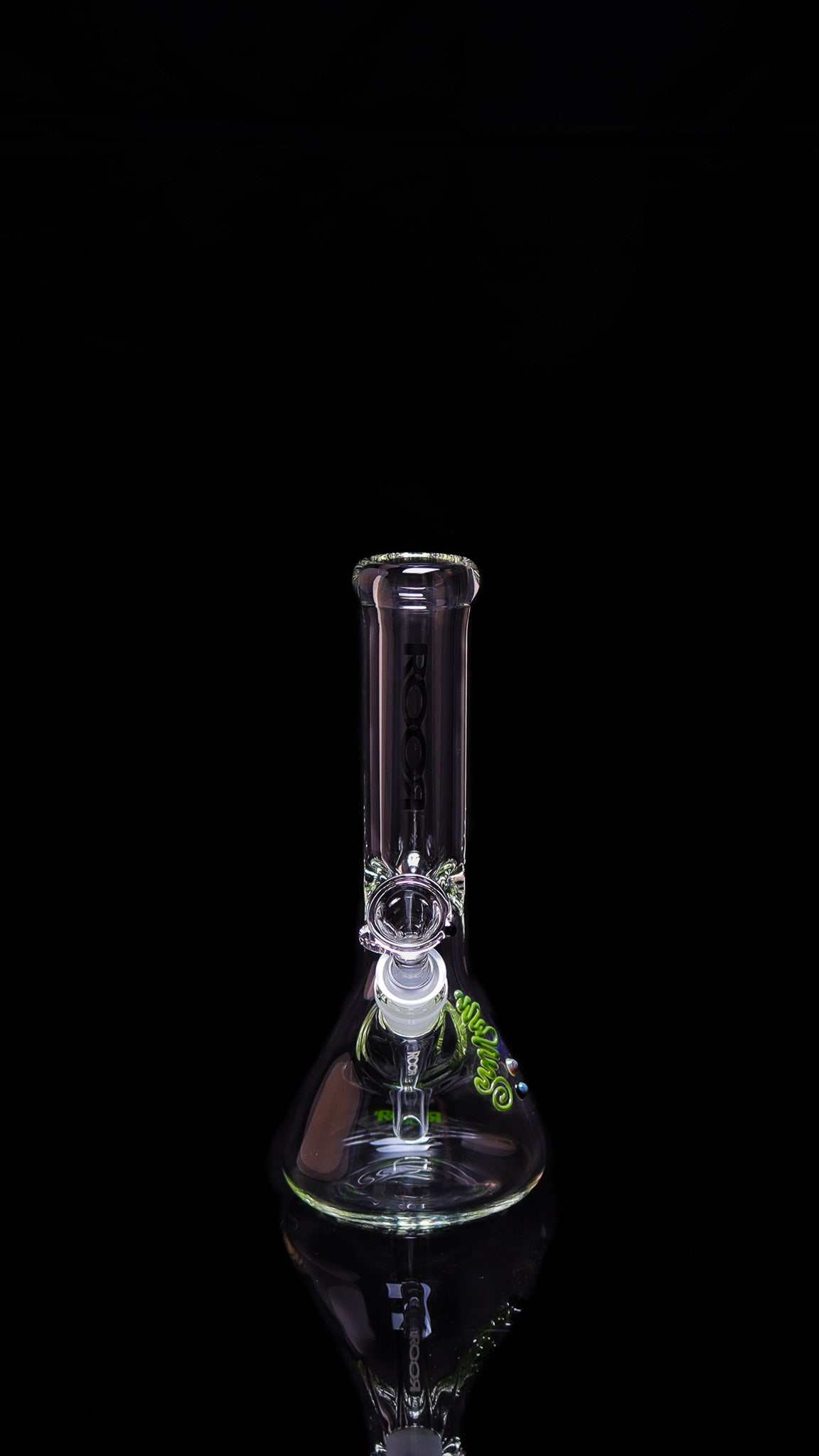 ROOR 10 inch Beaker made from 40x7mm German Schott glass with signature and ice pinches for smooth smoke