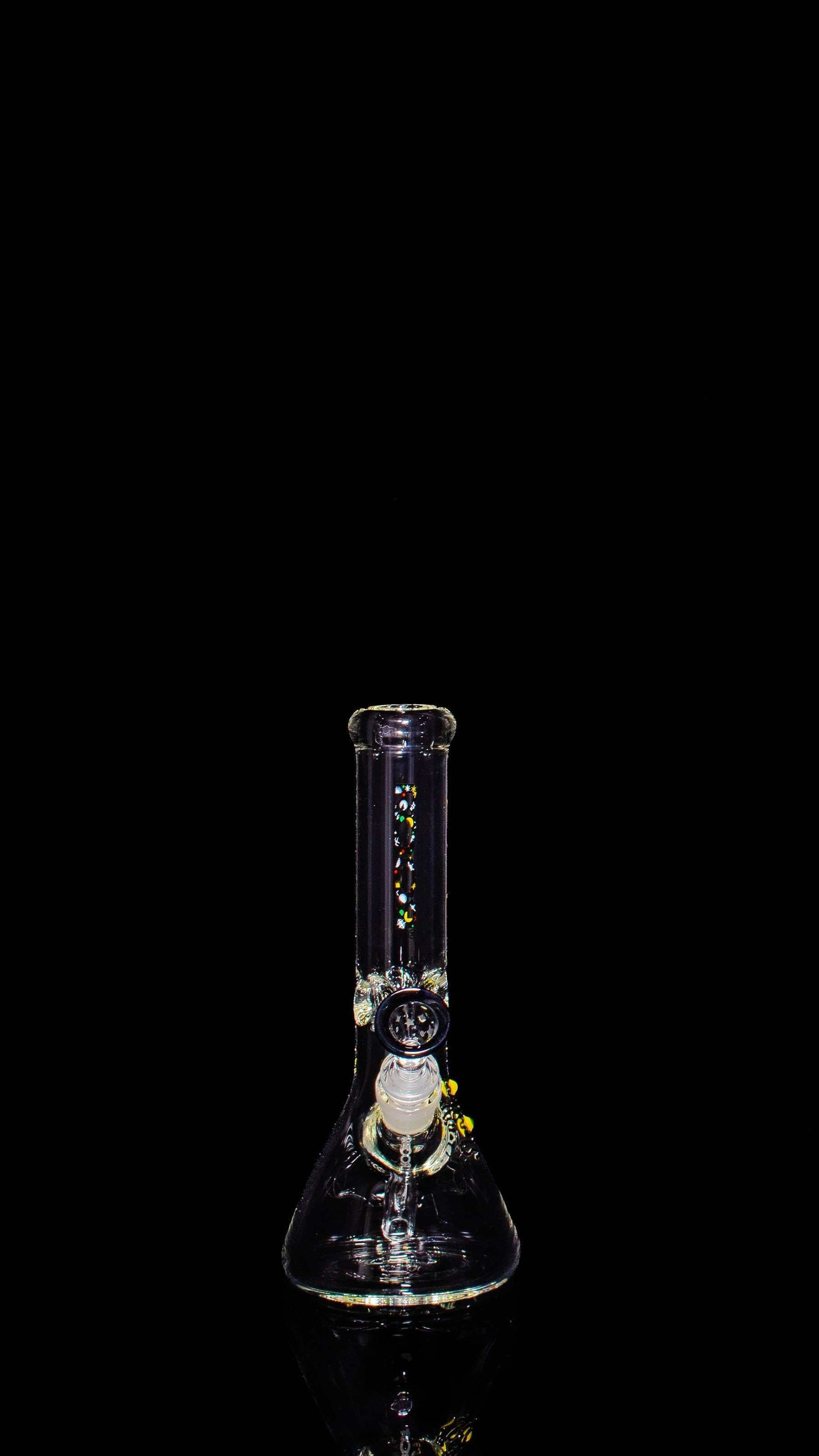ROOR® 10" Beaker with Galaxy Decal and Black Rim Bowl against black background.
