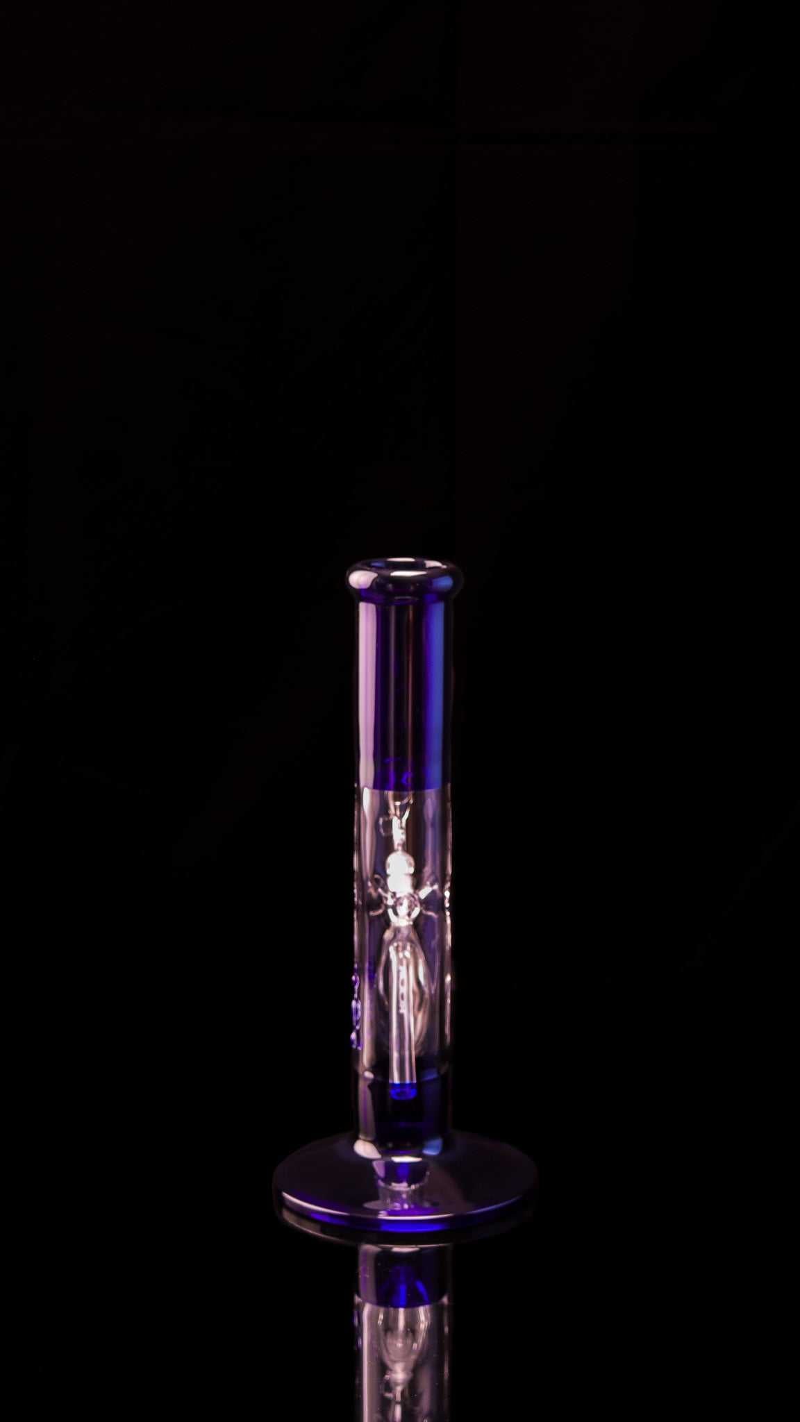 ROOR Mini 10" Straight 38x4mm blue glass smoking pipe with ice pinches and clear base